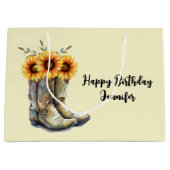 Rustic Cowboy Boots met zonnebloemen op zondag Groot Cadeauzakje (Voorkant)