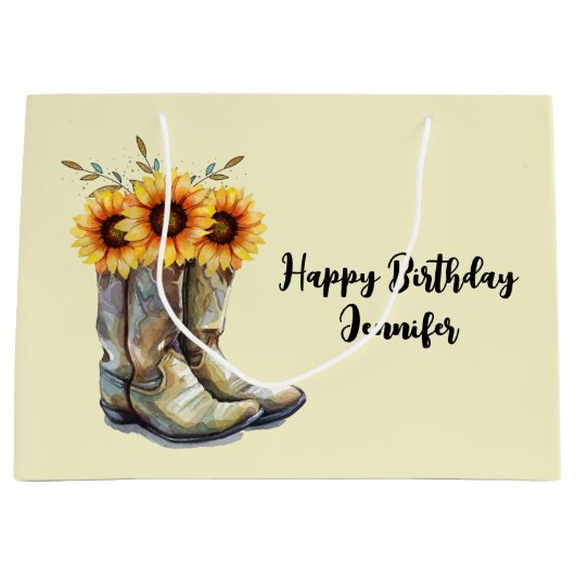 Rustic Cowboy Boots met zonnebloemen op zondag Groot Cadeauzakje (Voorkant)