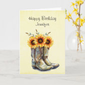 Rustic Cowboy Boots met zonnebloemen op zondag Kaart (Gele Bloem)