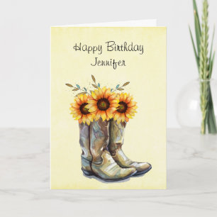 Rustic Cowboy Boots met zonnebloemen op zondag Kaart