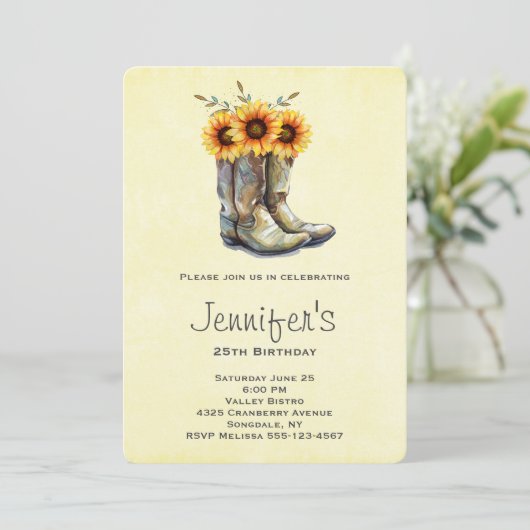 Rustic Cowboy Boots met zonnebloemen op zondag Kaart (Staand voorkant)