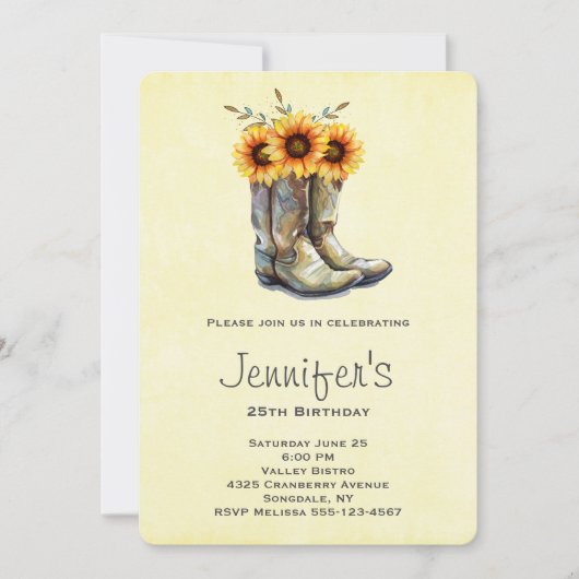 Rustic Cowboy Boots met zonnebloemen op zondag Kaart (Voorkant)