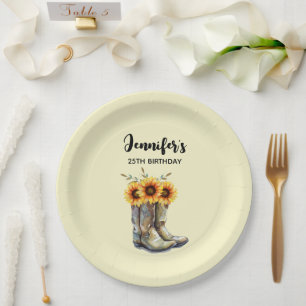 Rustic Cowboy Boots met zonnebloemen op zondag Papieren Bordje