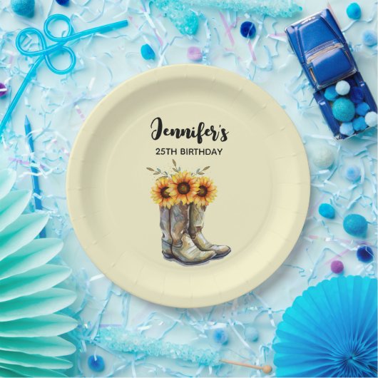 Rustic Cowboy Boots met zonnebloemen op zondag Papieren Bordje (Feest)