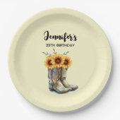 Rustic Cowboy Boots met zonnebloemen op zondag Papieren Bordje (Voorkant)