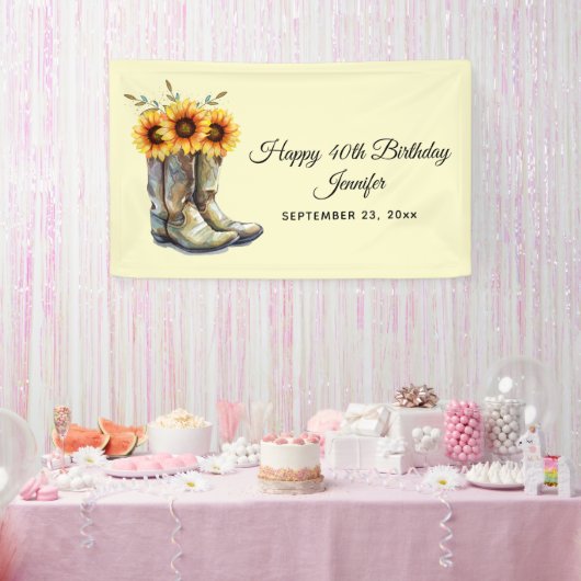 Rustic Cowboy Boots met zonnebloemen op zondag Spandoek (Feest)