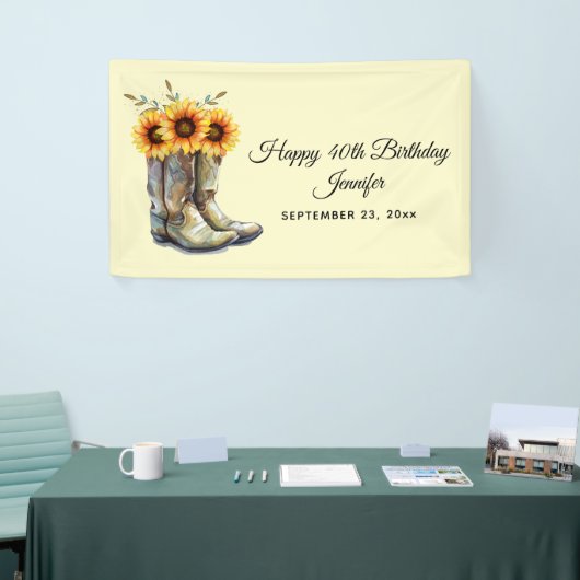 Rustic Cowboy Boots met zonnebloemen op zondag Spandoek (Beurs)