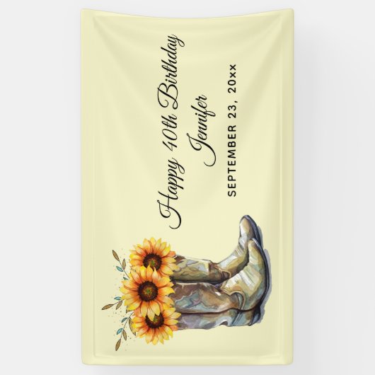 Rustic Cowboy Boots met zonnebloemen op zondag Spandoek (Verticaal)