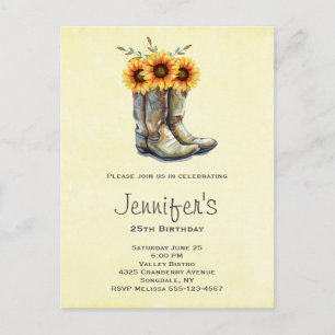 Rustic Cowboy Boots met zonnebloemen op zondag Uitnodiging Briefkaart