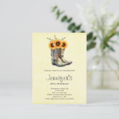 Rustic Cowboy Boots met zonnebloemen op zondag Uitnodiging Briefkaart (Staand voorkant)