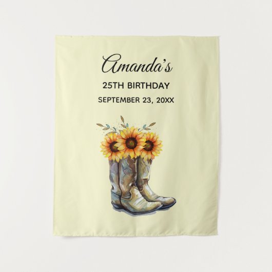 Rustic Cowboy Boots met zonnebloemen op zondag Wandkleed (Voorkant)