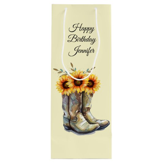 Rustic Cowboy Boots met zonnebloemen op zondag Wijn Cadeautas