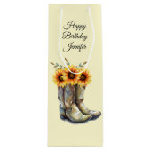 Rustic Cowboy Boots met zonnebloemen op zondag Wijn Cadeautas (Voorkant)