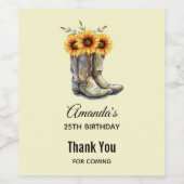 Rustic Cowboy Boots met zonnebloemen op zondag Wijn Etiket (Enkel label)