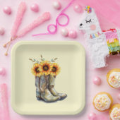 Rustic Cowboy Boots met zonnebloemen Papieren Bordje (Feest)