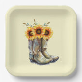Rustic Cowboy Boots met zonnebloemen Papieren Bordje (Voorkant)
