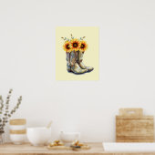 Rustic Cowboy Boots met zonnebloemen Poster (Keuken)