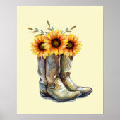 Rustic Cowboy Boots met zonnebloemen Poster (Voorkant)