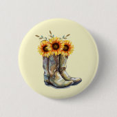 Rustic Cowboy Boots met zonnebloemen Ronde Button 5,7 Cm (Voorkant)
