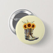 Rustic Cowboy Boots met zonnebloemen Ronde Button 5,7 Cm (Voorkant /achterkant)