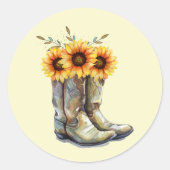 Rustic Cowboy Boots met zonnebloemen Ronde Sticker (Voorkant)
