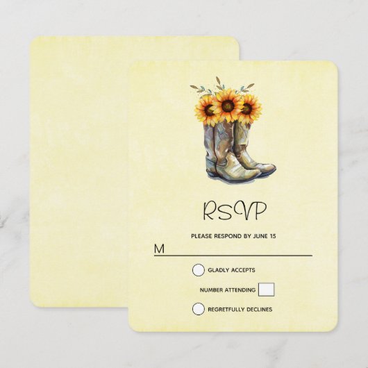 Rustic Cowboy Boots met zonnebloemen RSVP Kaartje (Voorkant / Achterkant)
