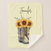 Rustic Cowboy Boots met zonnebloemen Sherpa Deken (Voorkant)