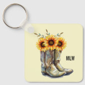 Rustic Cowboy Boots met zonnebloemen Sleutelhanger (Voorkant)