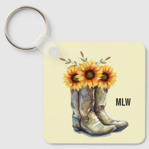 Rustic Cowboy Boots met zonnebloemen Sleutelhanger