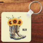 Rustic Cowboy Boots met zonnebloemen Sleutelhanger (Achterkant)