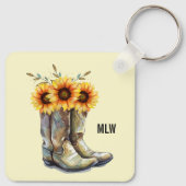 Rustic Cowboy Boots met zonnebloemen Sleutelhanger (Achterkant)