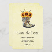 Rustic Cowboy Boots met zonnebloemen sparen de dat Save The Date (Voorkant / Achterkant)