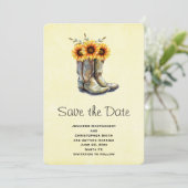 Rustic Cowboy Boots met zonnebloemen sparen de dat Save The Date (Staand voorkant)