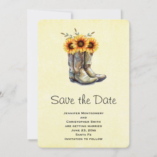 Rustic Cowboy Boots met zonnebloemen sparen de dat Save The Date (Voorkant)