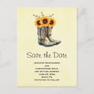 Rustic Cowboy Boots met zonnebloemen sparen de dat Uitnodiging Briefkaart