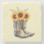 Rustic Cowboy Boots met zonnebloemen Stenen Onderzetter (Voorkant)