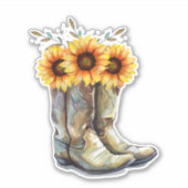 Rustic Cowboy Boots met zonnebloemen Sticker (Voorkant)