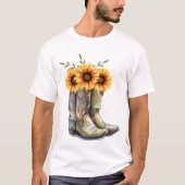 Rustic Cowboy Boots met zonnebloemen T-shirt (Voorkant)