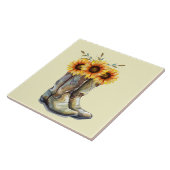 Rustic Cowboy Boots met zonnebloemen Tegeltje (Zijkant)