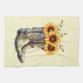 Rustic Cowboy Boots met zonnebloemen Theedoek (Horizontaal)