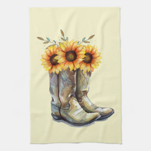Rustic Cowboy Boots met zonnebloemen Theedoek