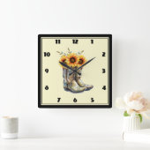 Rustic Cowboy Boots met zonnebloemen Vierkante Klok (Huis)