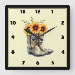 Rustic Cowboy Boots met zonnebloemen Vierkante Klok