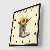 Rustic Cowboy Boots met zonnebloemen Vierkante Klok (Hoek)