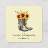 Rustic Cowboy Boots met zonnebloemen Vierkante Visitekaartje (Voorkant)