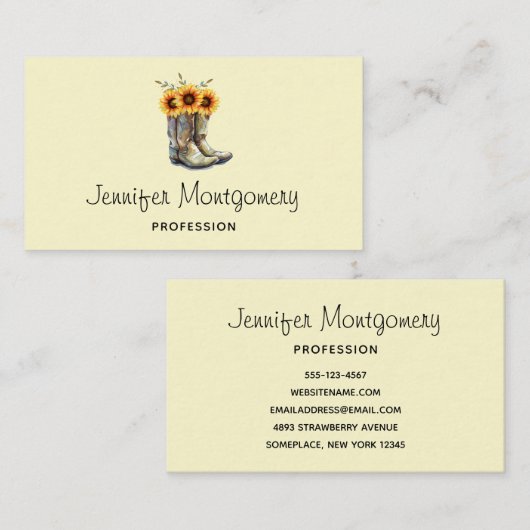 Rustic Cowboy Boots met zonnebloemen Visitekaartje (Voorkant / Achterkant)