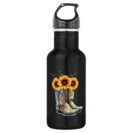 Rustic Cowboy Boots met zonnebloemen Waterfles