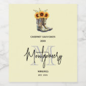 Rustic Cowboy Boots met zonnebloemen Wijn Making Etiket (Enkel label)