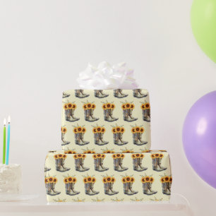 Rustic Cowboy Boots met zonnebloempatroon Cadeaupapier