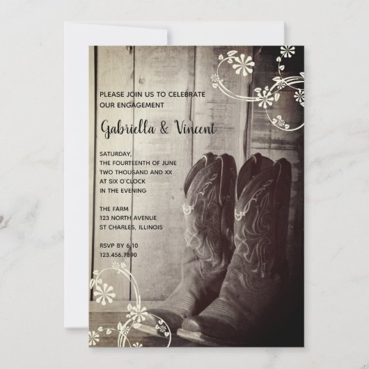 Rustic Cowboy Boots Ranch Floral Engagement Party Kaart (Voorkant)